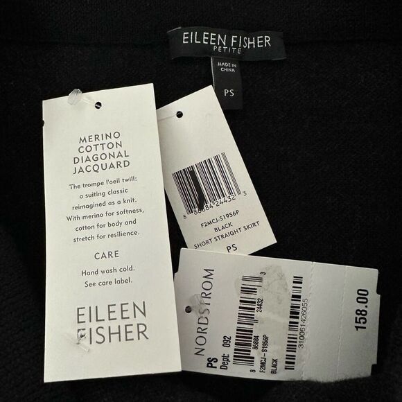 EILEEN FISHER Diagonal Jacquard Short Straight Skirt size Petite Small Black Mer - Picture 8 of 8